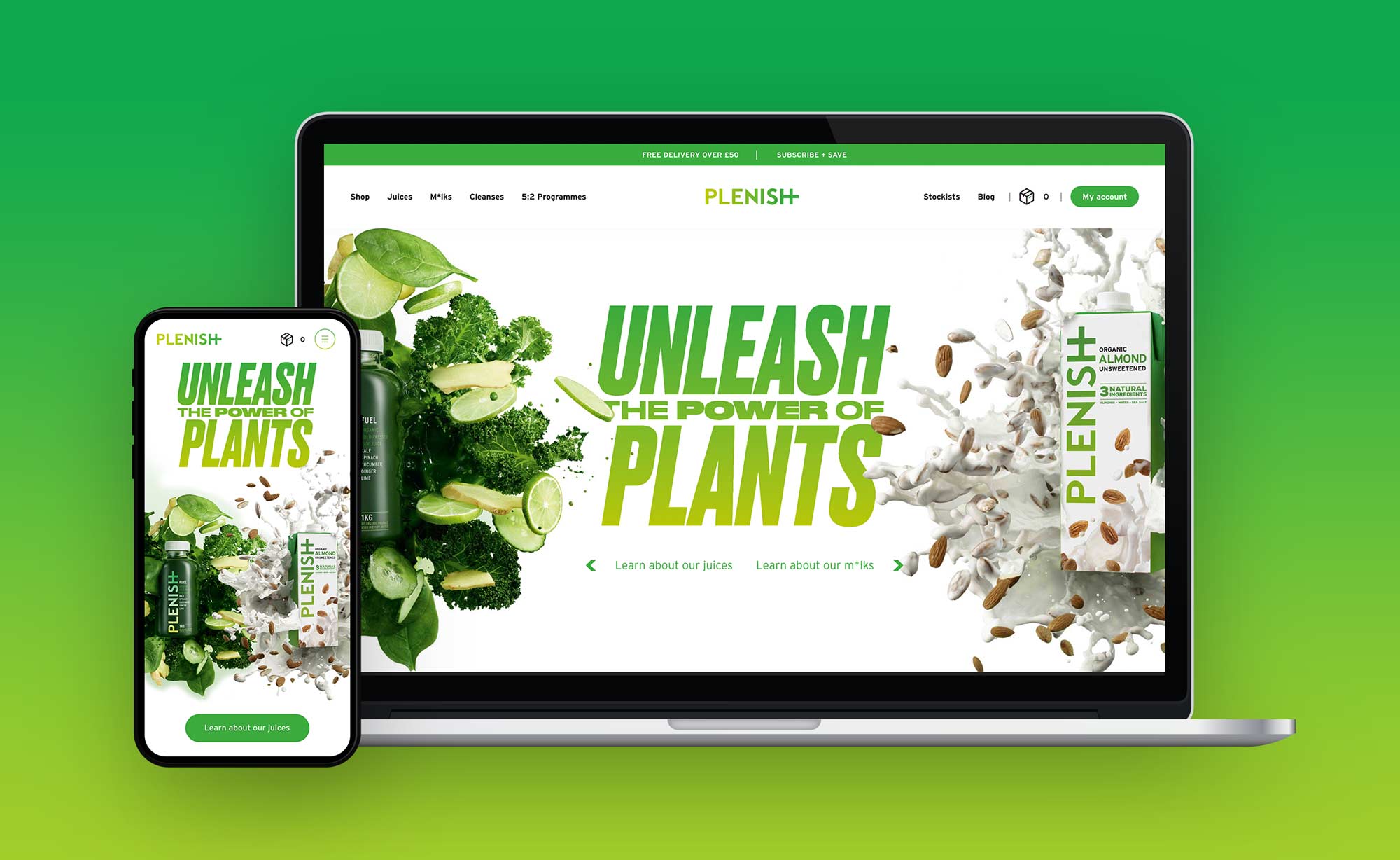 Plenish website on a phone and a laptop