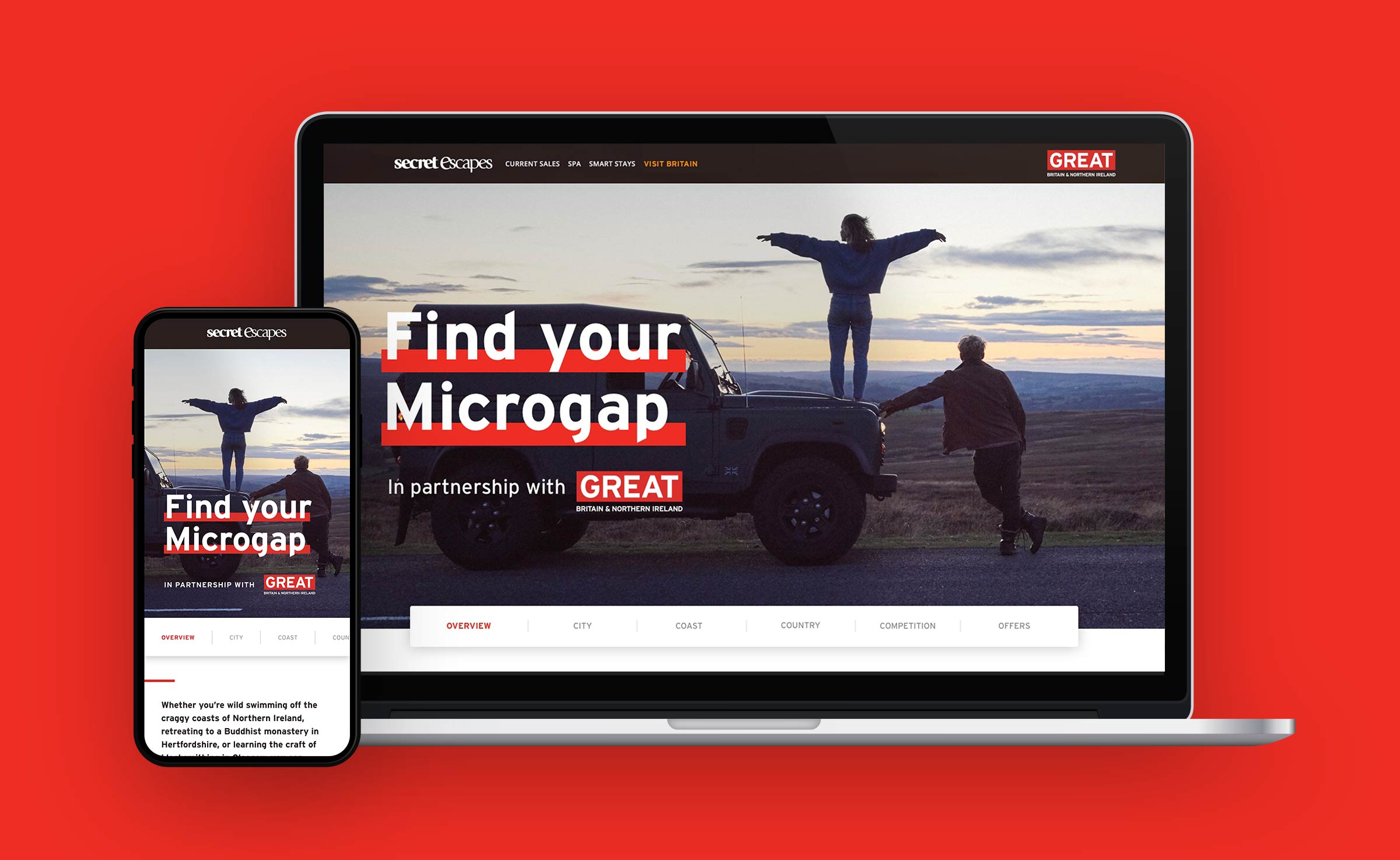 Secret Escapes Visit Britain website on a phone and a laptop