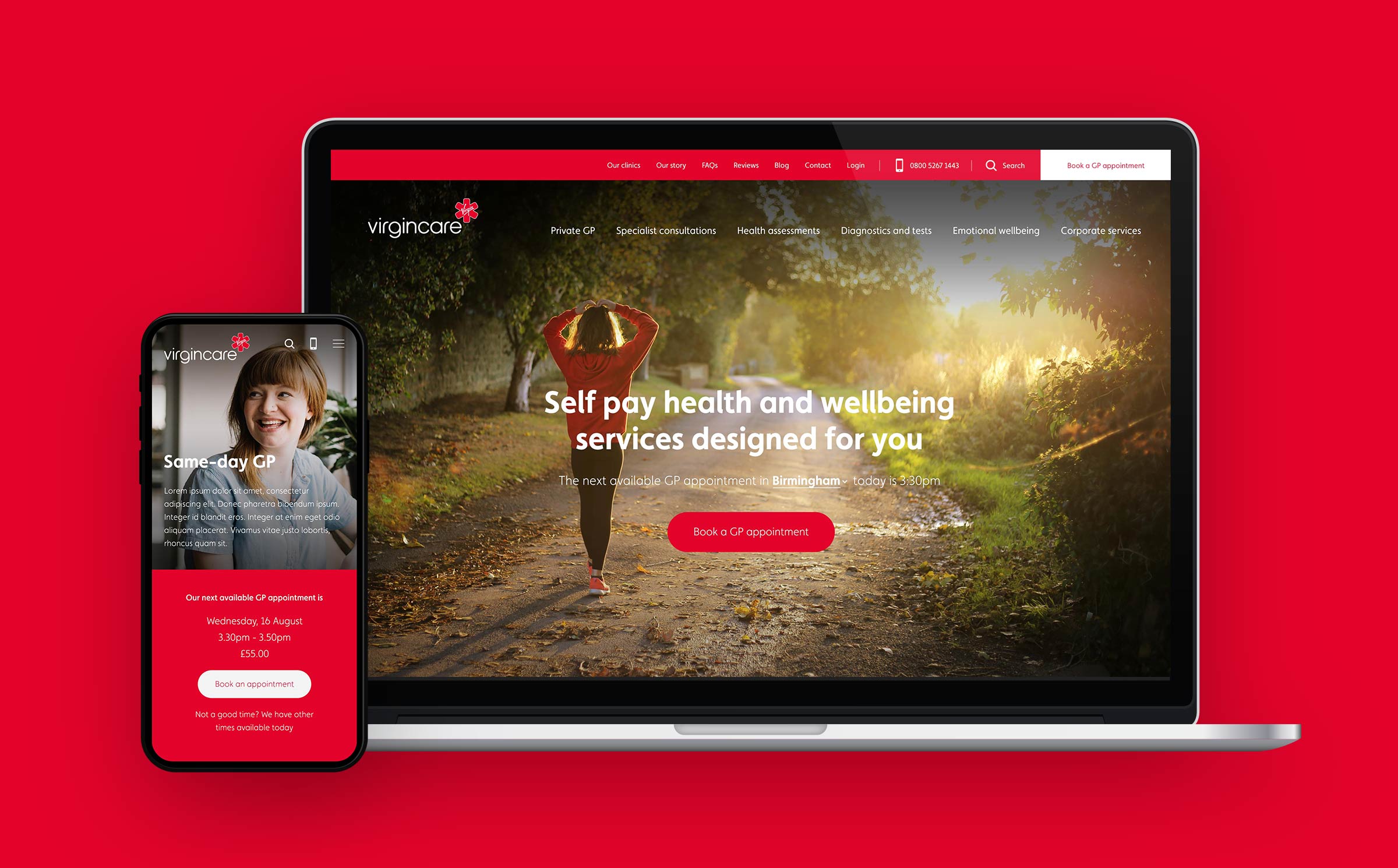 Virgin care website on a phone and a laptop