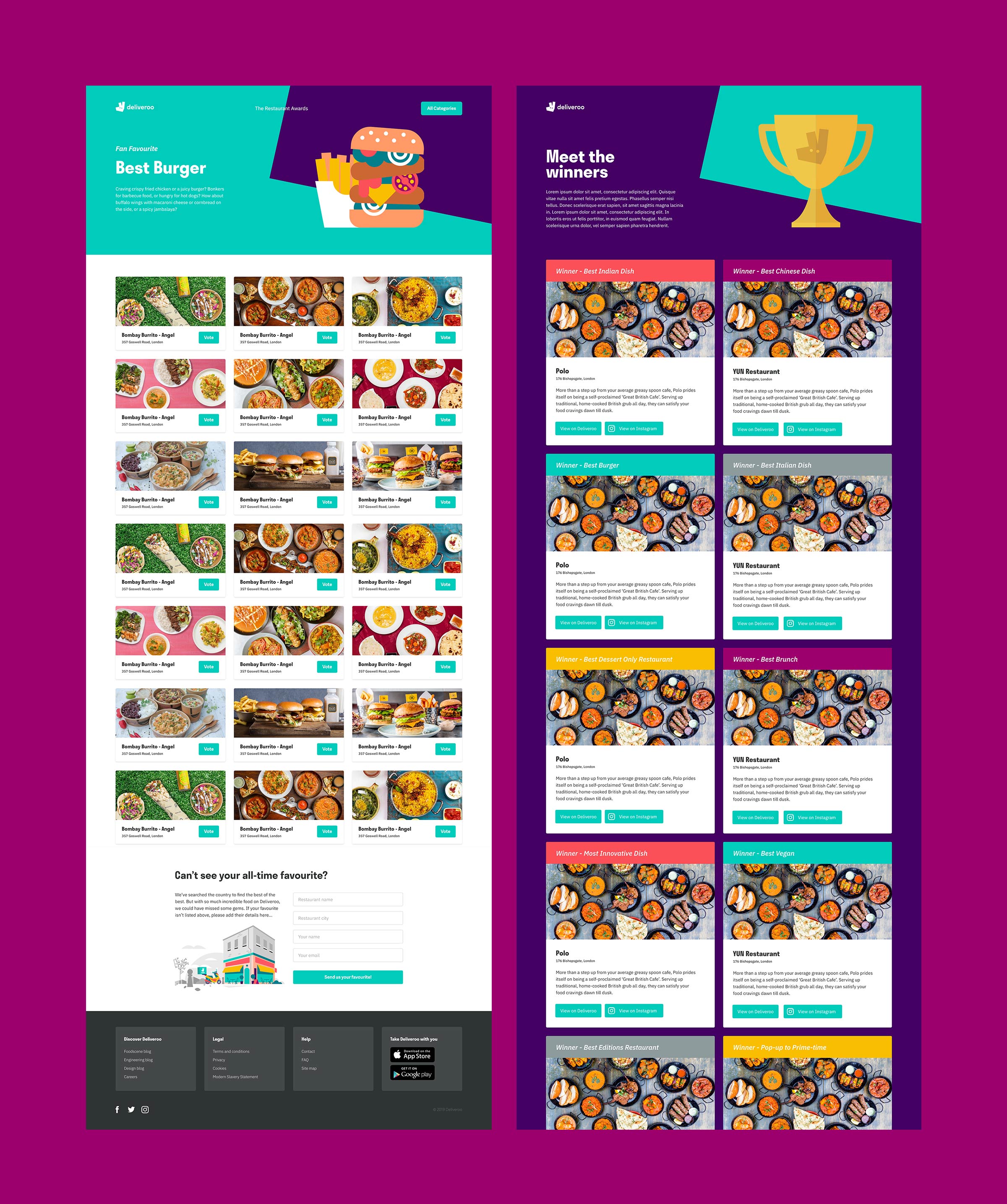 Deliveroo awards website screenshots