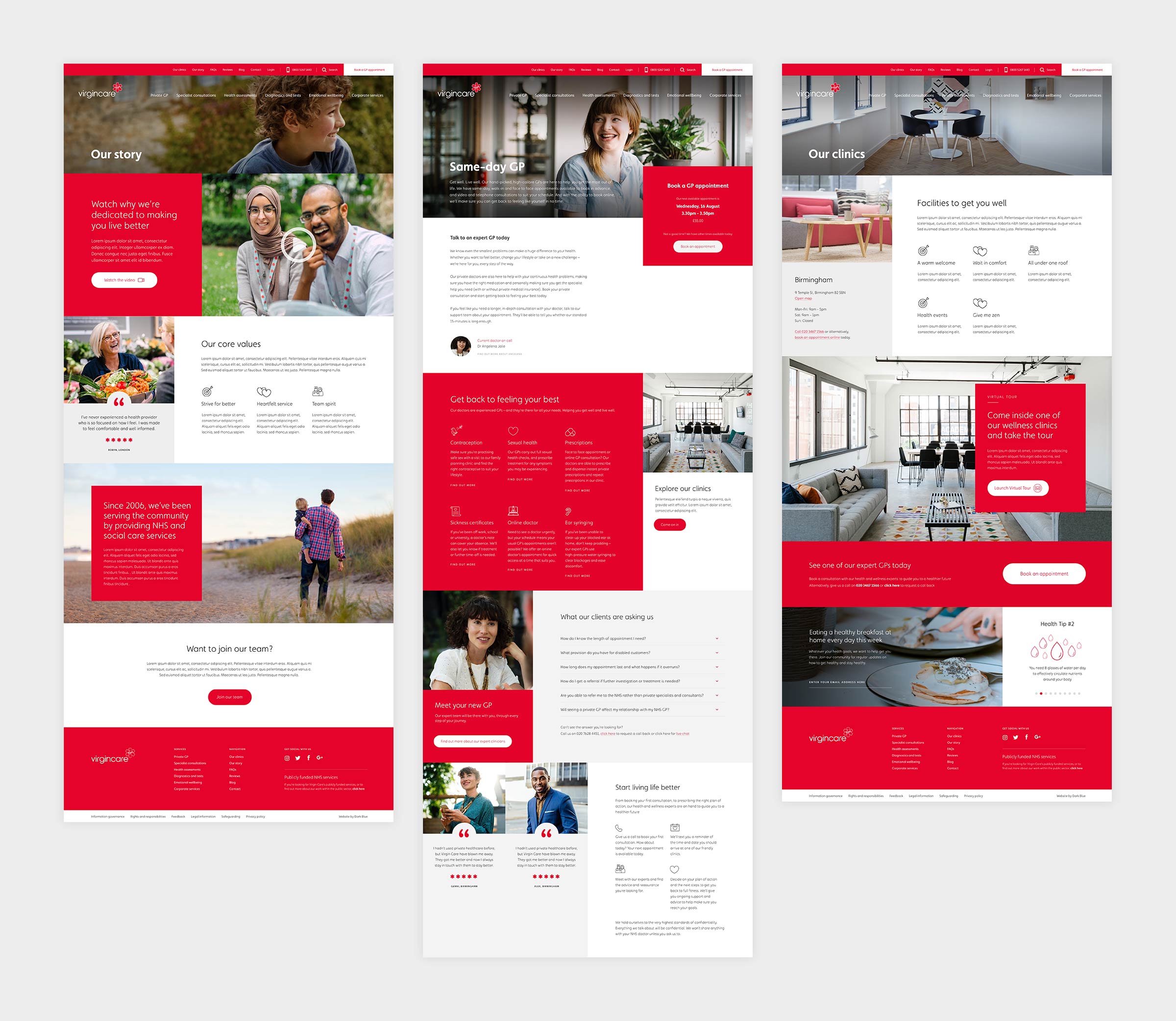 Virgin care website screenshots
