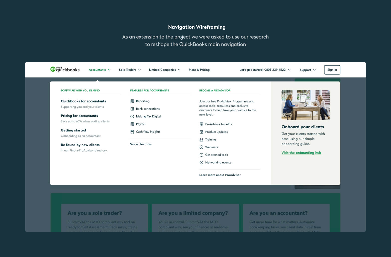 Navigation wireframing