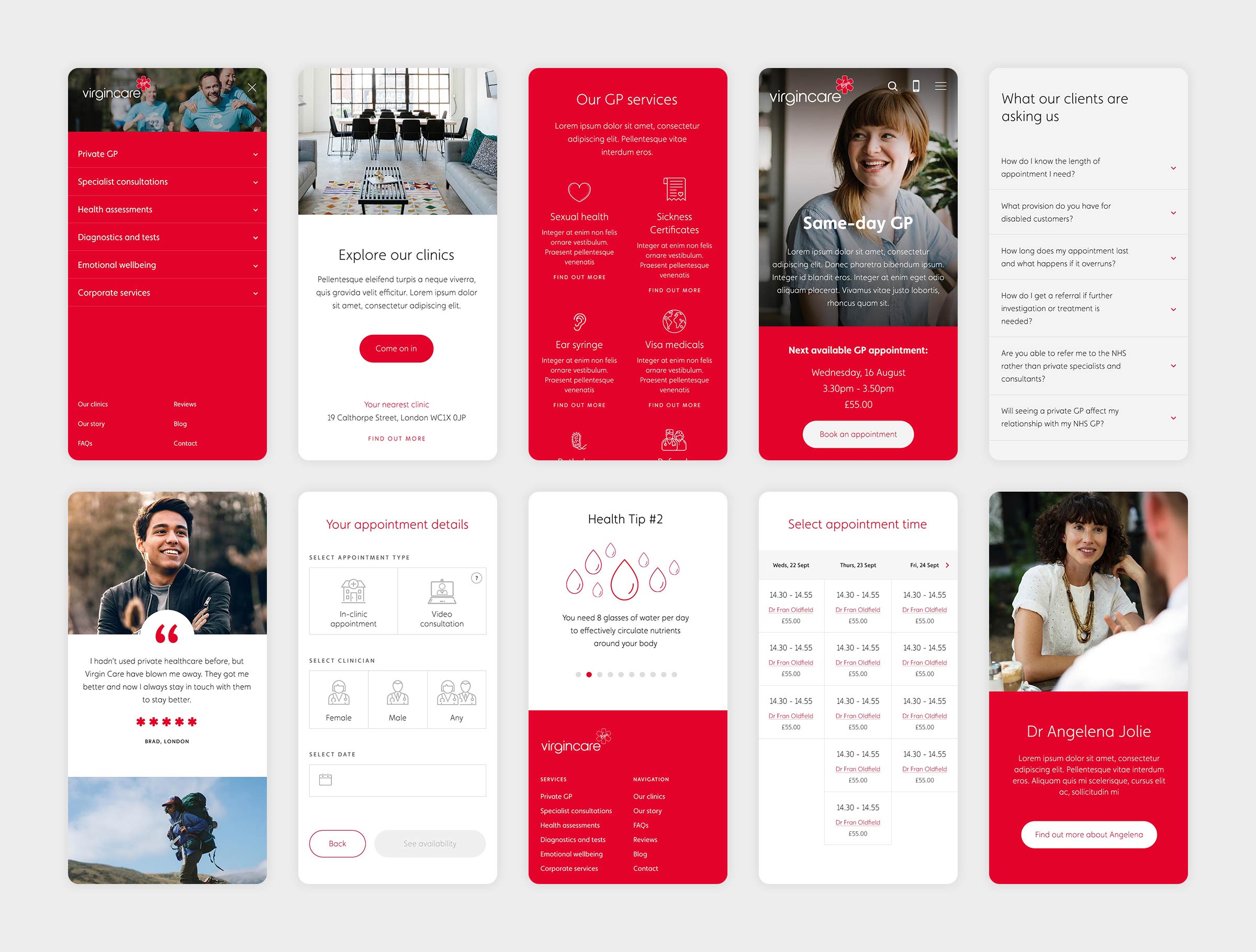 Virgin care website mobile screenshots