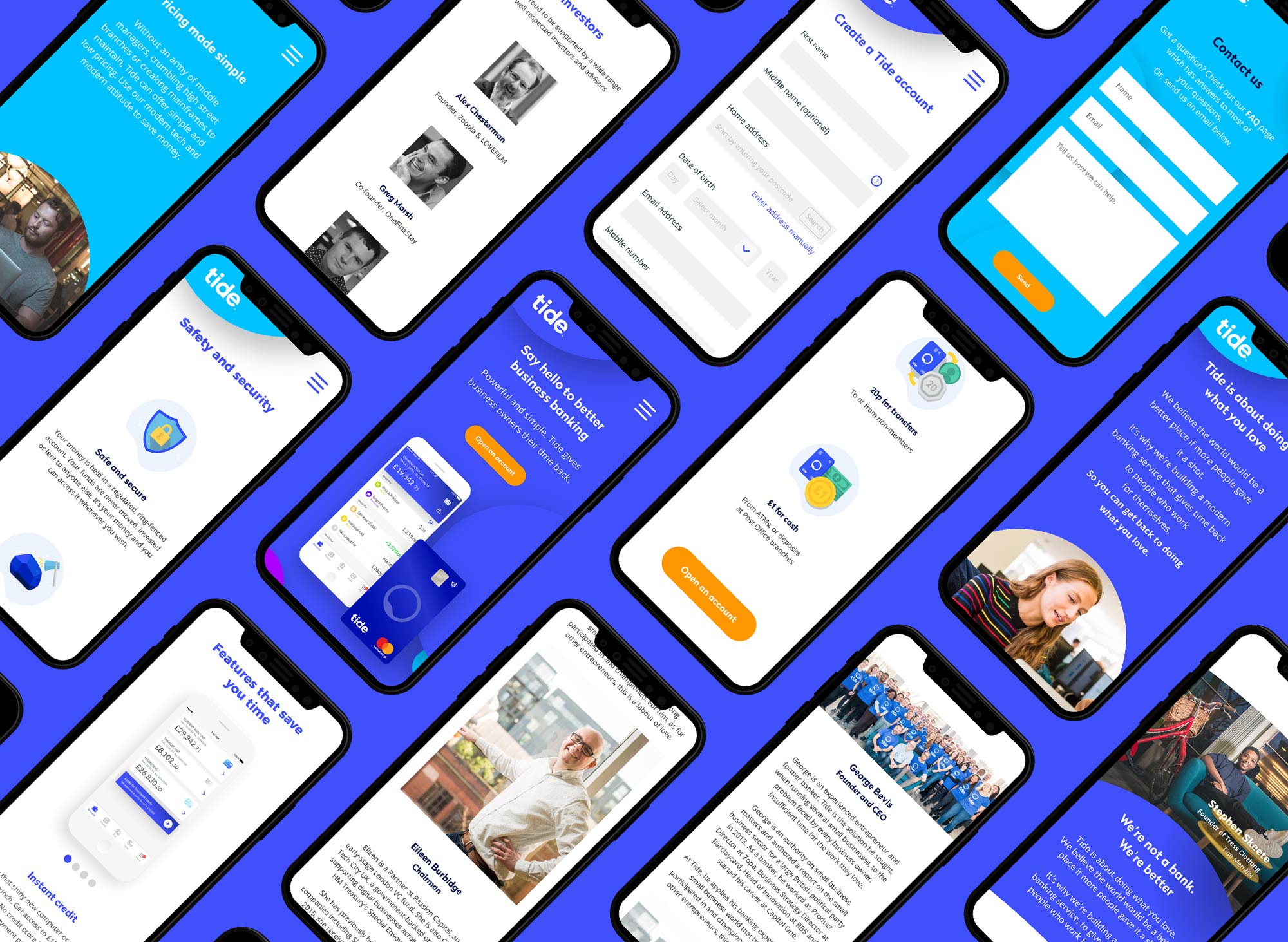 Mobile screenshots of the Tide website